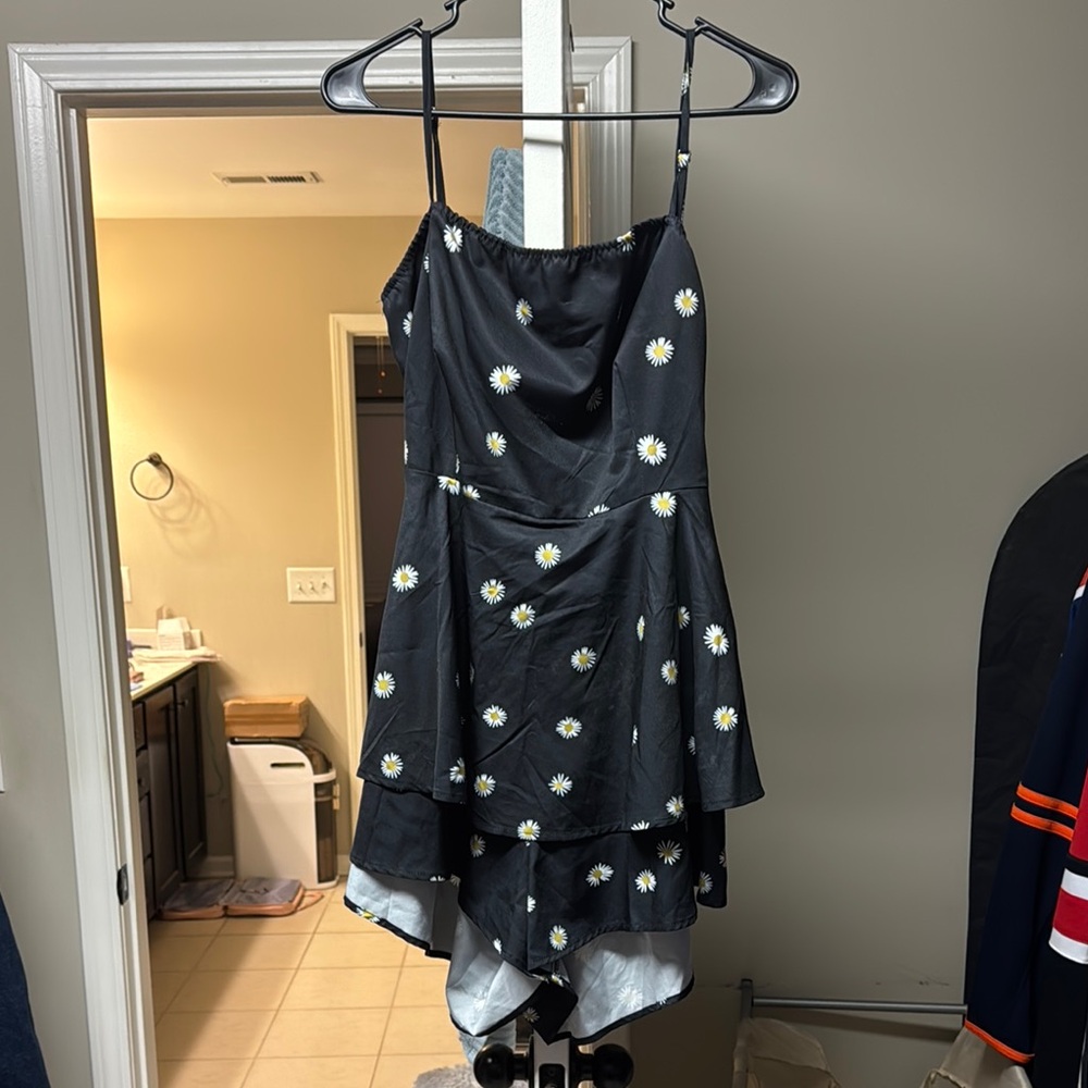 Black Floral Spaghetti Strap Romper